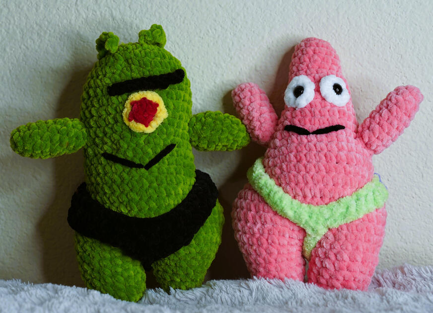 Patrick and plankton in a thong